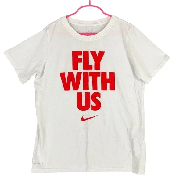 Nike Boys Fly With Us Dri-fit Shirt Medium White Tee Youth Basketball Sports - Picture 1 of 8